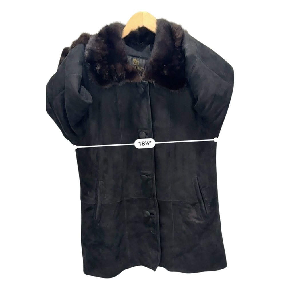 Malubel Sydney Womens Vintage Suede Coat Fur Trim Penny Lane Black Brown M - Picture 5 of 6